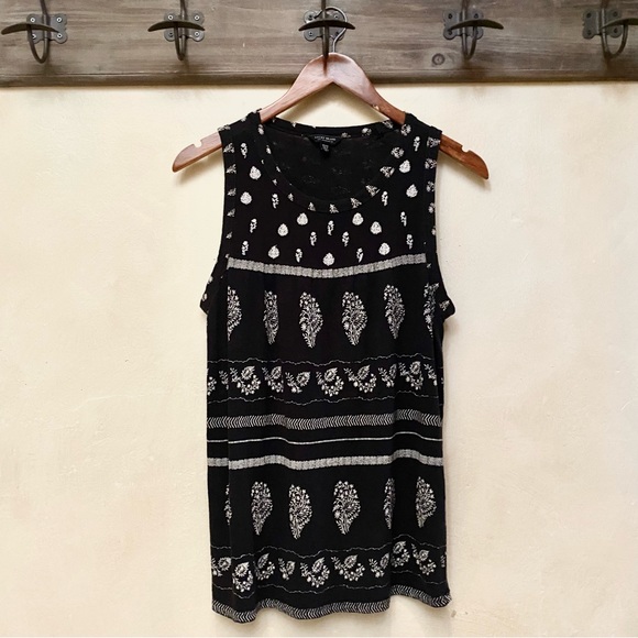 πͺΆ3/$20 LUCKY BRAND Black & White Bandana Patterned CrewNeck Tank-XS - Picture 6 of 15